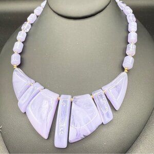 Vintage Lilac Purple Lucite Geometric Abstract Chunky Necklace